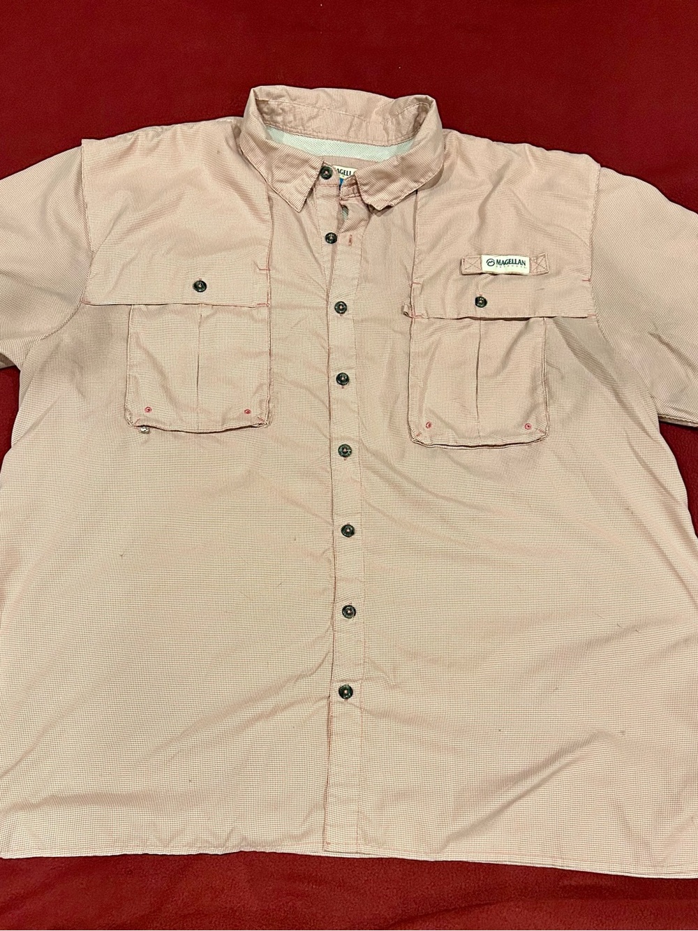 Magellan Outdoors Men’s Short-Sleeve Button-Down Shirt in Light Pink